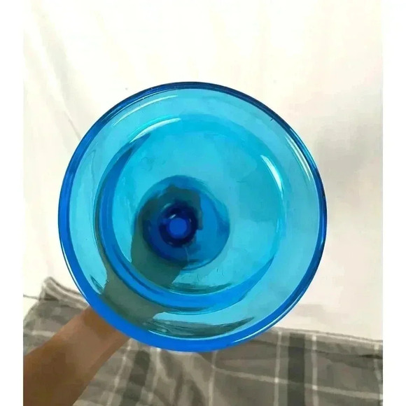 Blue Clear Pressed Glass Vase MCM Home Decor 11" Tall - Picture 5 of 11